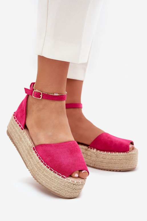 Sandalen Espadrilles mit einer Plattform Mit Zopf pinke Farbe Selise Sandalen Espadrilles mit einer Plattform Mit Zopf pinke Farbe Selise