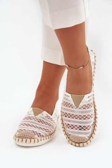 Damen weiße, Spitzen-Espadrilles mit Netz Faylira