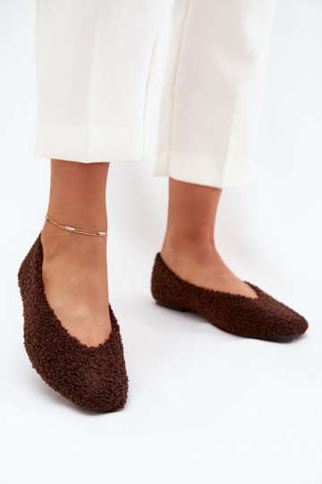 Damen schokoladenfarbene Ballerinas mit Fell Zimira
