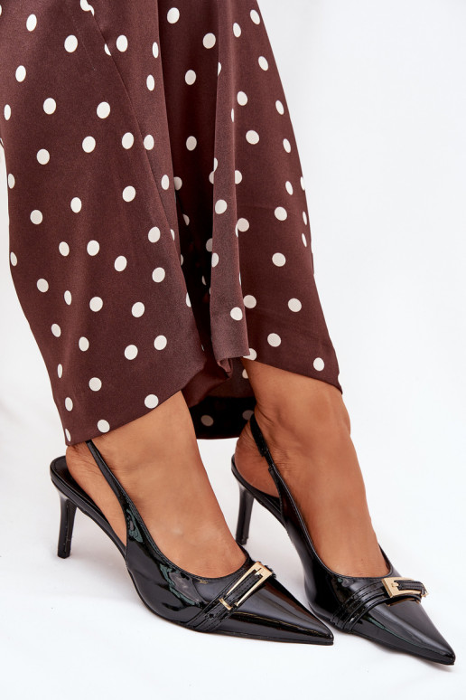 mit Lackeffekt Schuhe mit dünnen Absätzen mit goldenen Schnallen schZuarze Farbe Vivae