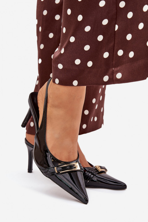 mit Lackeffekt Schuhe mit dünnen Absätzen mit goldenen Schnallen schZuarze Farbe Vivae