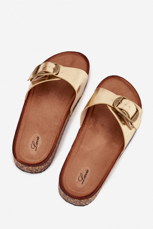 Damenhausschuhe mit einer Plattform mit Schnallen goldene Farbe Vianara Damenhausschuhe mit einer Plattform mit Schnallen goldene Farbe Vianara