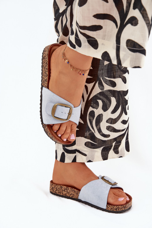 Damenhausschuhe mit Schnallen mit einer Plattform blaue Farbe Zavira Damenhausschuhe mit Schnallen mit einer Plattform blaue Farbe Zavira