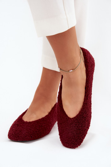 Damen Ballerinas in Bordeaux mit Fell