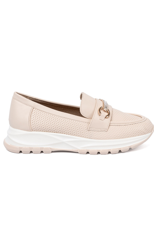 elfenbeinfarbe Mokassins z dekoracyjnym goldenm elementem