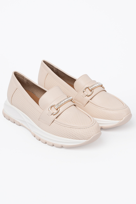 elfenbeinfarbe Mokassins z dekoracyjnym goldenm elementem