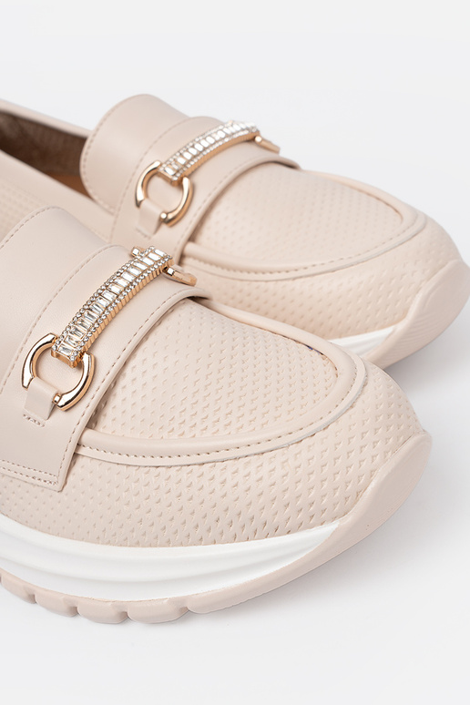 elfenbeinfarbe Mokassins z dekoracyjnym goldenm elementem