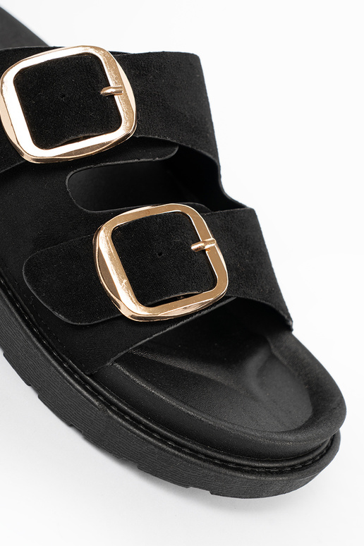 Hausschuhe Frauen schZuarze Farbe ze goldenmi klamrami Hausschuhe Frauen schZuarze Farbe ze goldenmi klamrami