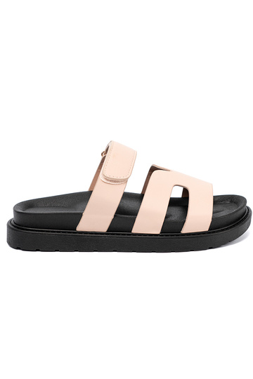 Beige Hausschuhe mit Riemen Klettverschluss 2