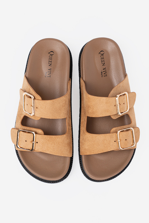 Karamellfarbe Hausschuhe Frauen ze goldenmi klamrami