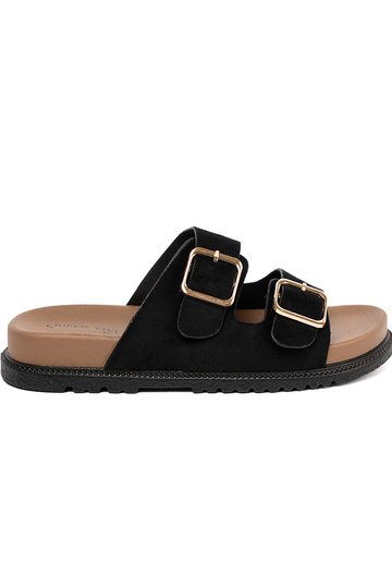 schZuarze Farbe Hausschuhe Frauen ze goldenmi klamrami 2