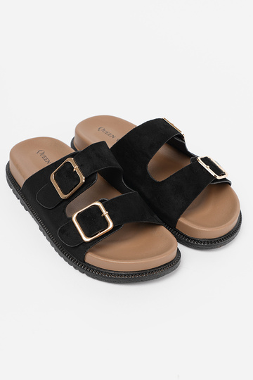 schZuarze Farbe Hausschuhe Frauen ze goldenmi klamrami