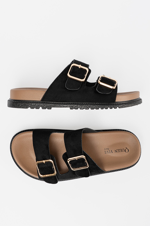 schZuarze Farbe Hausschuhe Frauen ze goldenmi klamrami