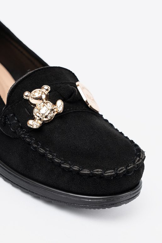 schZuarze Farbe aus INildleder Halbschuhe z ozdobnym misiem