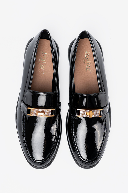 Eleganter Stil lackiert Mokassins z złotą ozdobą