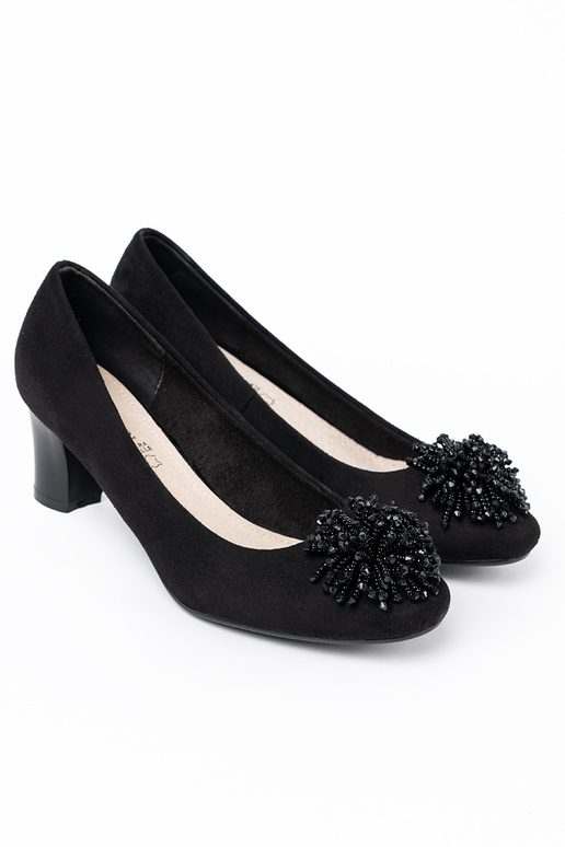 schZuarze Farbe High Heels z ozdobną broszką z koralikóZu