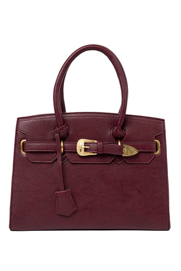 Burgund Handtasche mit Zierschnalle Zu goldenm kolorze 2