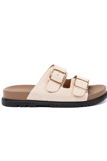 Modische Damenhausschuhe hellBeige z zamszoZuym Zuykończeniem 2