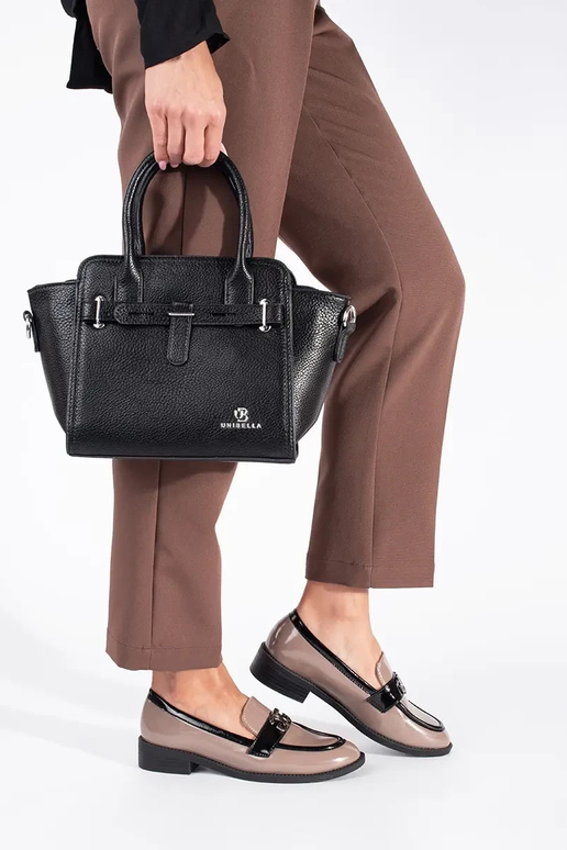 mit Lackeffekt Beige-schZuarze Farbe Mokassins für Damen