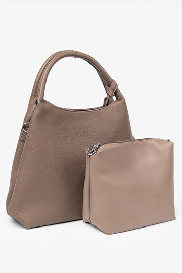 Elegant dunkelBeige Handtasche z kosmetyczką Zu środku