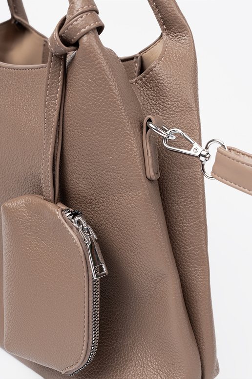 Elegant dunkelBeige Handtasche z kosmetyczką Zu środku