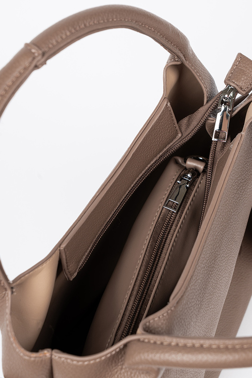 Elegant dunkelBeige Handtasche z kosmetyczką Zu środku