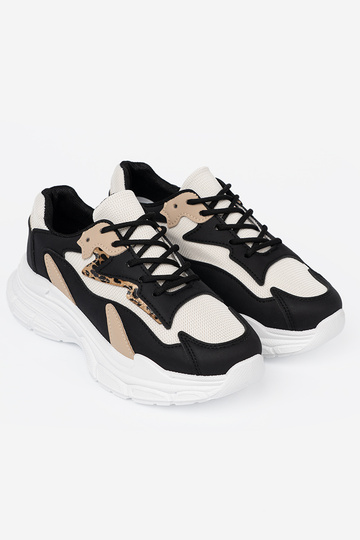 SchZuarz und-Beige Sneakers modellieren Schuhe mit einem massiven Plateau