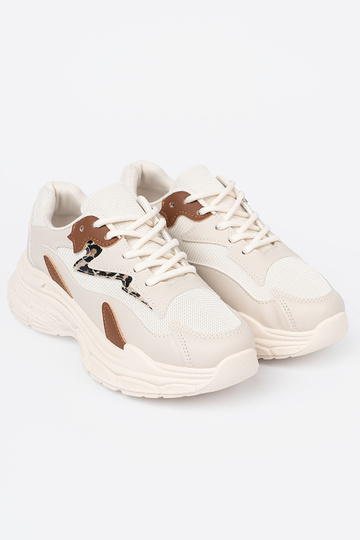 Beige Sneakers modellieren Schuhe mit einem massiven Plateau