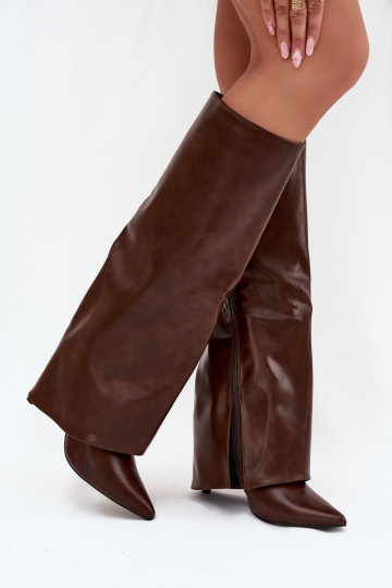 Wärmende Stiefel mit dünnen Absätzen und schokoladenfarbener Choleka „Tamonia"
