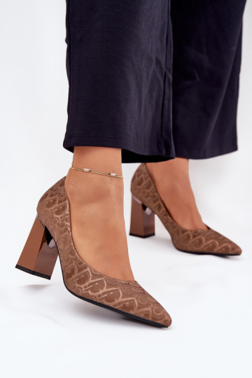Hochhackige Schuhe Mit Dekorationen Tłoczeniem Vinceza 62254 braune Farbe