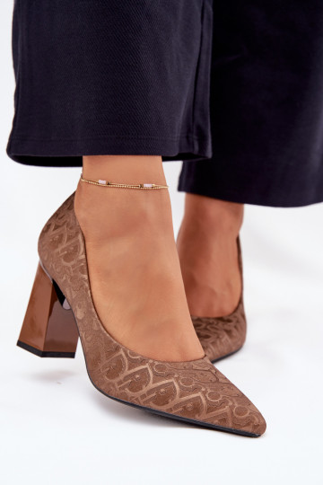 Hochhackige Schuhe Mit Dekorationen Tłoczeniem Vinceza 62254 braune Farbe 2