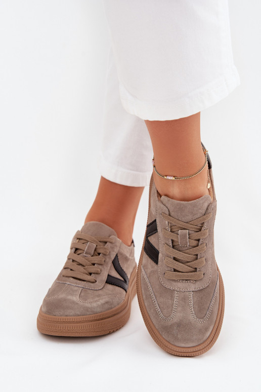 aus INildleder Sneakers Stilvollllschuhe Feminin mit einer Plattform Vinceza 79562 Beige