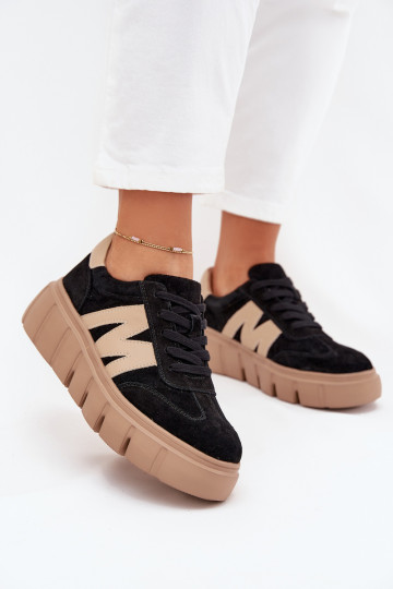 aus INildleder Feminin Sneakers Stilvollllschuhe mit einer Plattform Vinceza 79561 schZuarze Farbe 2