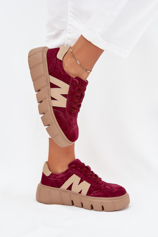 aus INildleder Feminin Sneakers Stilvollllschuhe mit einer Plattform Vinceza 79561 Burgund
