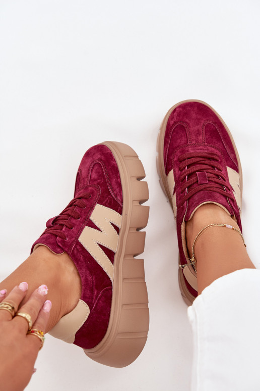 aus INildleder Feminin Sneakers Stilvollllschuhe mit einer Plattform Vinceza 79561 Burgund