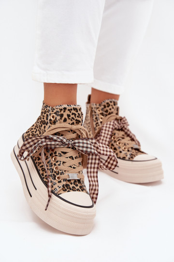 Freizeitschuhe mit Schnürbändern I Zamkiem mit einer Plattform mit Leopardenfellmuster Es mussvara