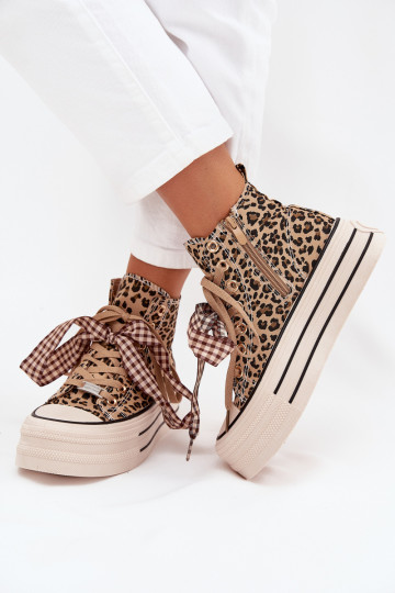 Freizeitschuhe mit Schnürsenkeln, Schleifen und Reißverschluss, mit Plattform und Leopardenmuster „Turivara" 2
