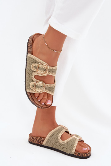 SzydełkoZue Damenhausschuhe Ze goldene Farbemi mit Schnallenmi grüne Farbe Fenira