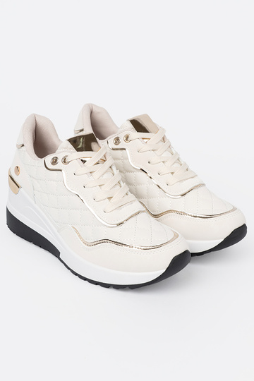 Beige Sneakers Stilvollllschuhe z połyskującymi goldenmi akcentami