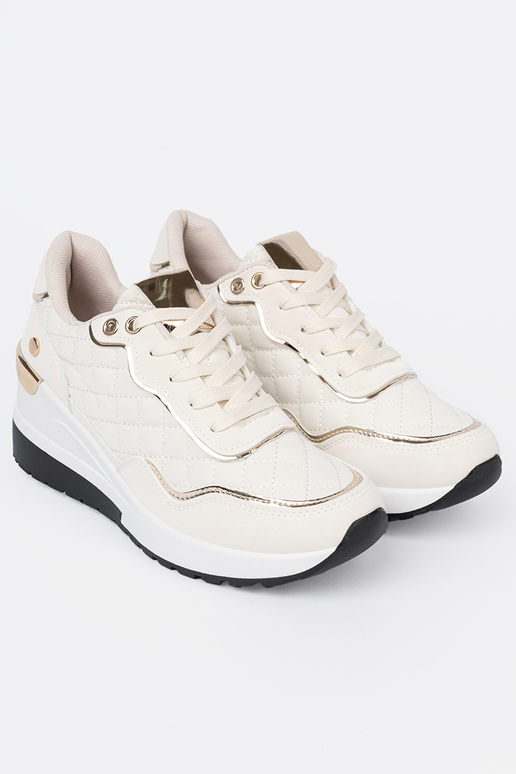 Beige Sneakers Stilvollllschuhe z połyskującymi goldenmi akcentami