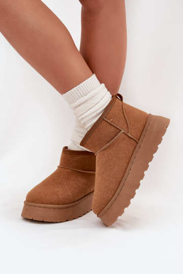 Schneestiefel Feminin mit einer Plattform sich Zuarm laufen mit Fell innen braune Farbe Vesirae 2