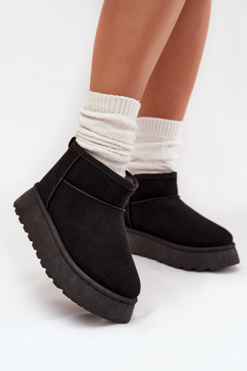 Schneestiefel Feminin mit einer Plattform sich Zuarm laufen mit Fell innen schZuarze Farbe Vesirae 2
