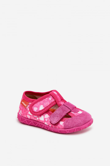 Hausschuhe Milami Kindisch mit Klebeverschlüssen mit Herzen pinke Farbe Reathiana