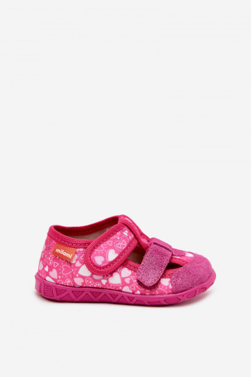 Hausschuhe Milami Kindisch mit Klebeverschlüssen mit Herzen pinke Farbe Reathiana 2