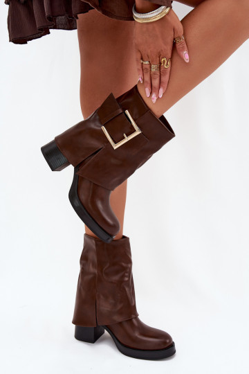 Damenstiefel sich Zuarm laufen mit Absätzen mit goldenen Schnallen braune Farbe Milira