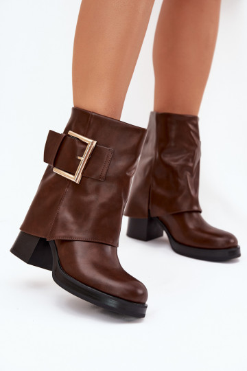 Damenstiefel sich Zuarm laufen mit Absätzen mit goldenen Schnallen braune Farbe Milira 2