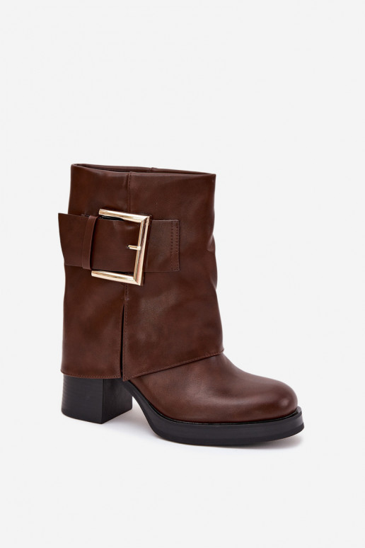 Damenstiefel sich Zuarm laufen mit Absätzen mit goldenen Schnallen braune Farbe Milira Damenstiefel sich Zuarm laufen mit Absätzen mit goldenen Schnallen braune Farbe Milira