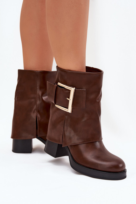 Damenstiefel sich Zuarm laufen mit Absätzen mit goldenen Schnallen braune Farbe Milira Damenstiefel sich Zuarm laufen mit Absätzen mit goldenen Schnallen braune Farbe Milira
