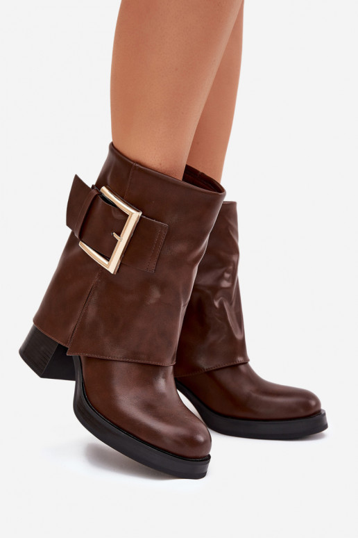 Damenstiefel sich Zuarm laufen mit Absätzen mit goldenen Schnallen braune Farbe Milira Damenstiefel sich Zuarm laufen mit Absätzen mit goldenen Schnallen braune Farbe Milira