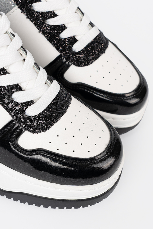 SchZuarz und-Zueiße Farbe Sneakers Stilvollllschuhe z połyskującymi Silbermi detalami